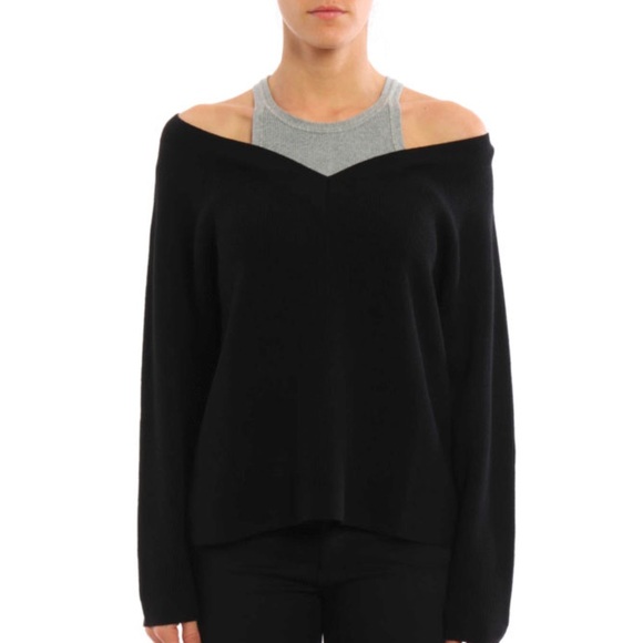 T by ALEXANDER WANG off the shoulder sweater black grey small knit S - Picture 1 of 9
